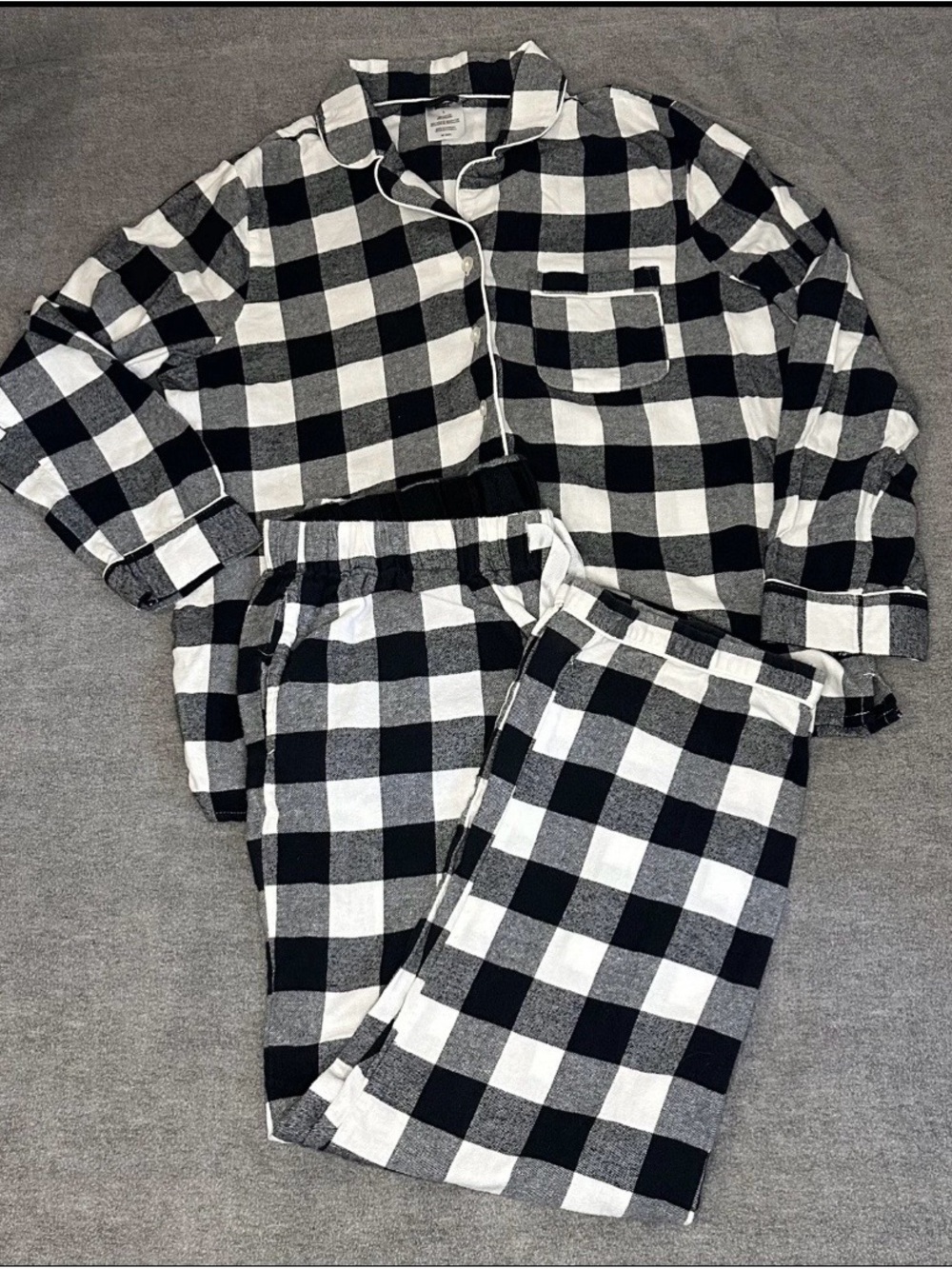 Lands' End Black and White Buffalo Check Pajama Set